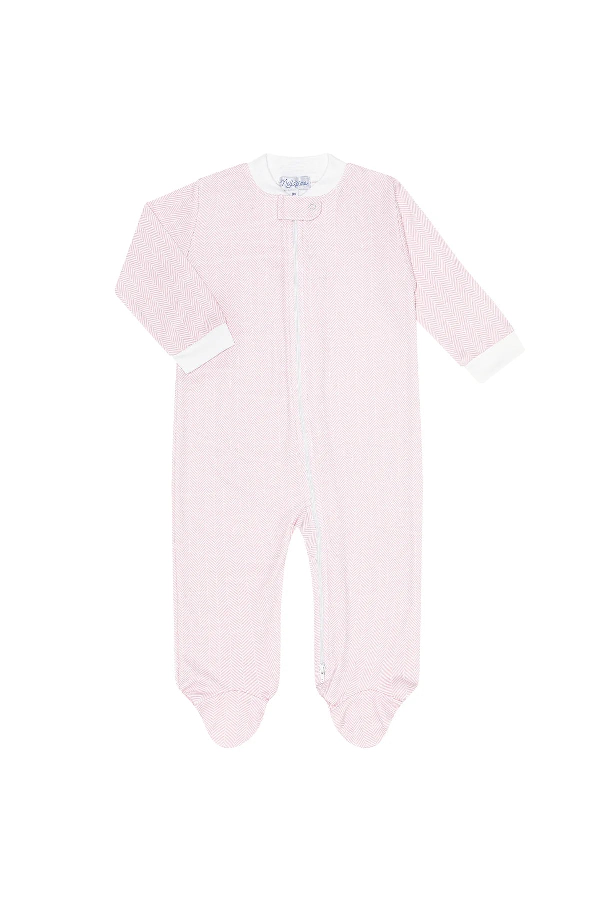 Nella Pima Footie- Pink Herringbone