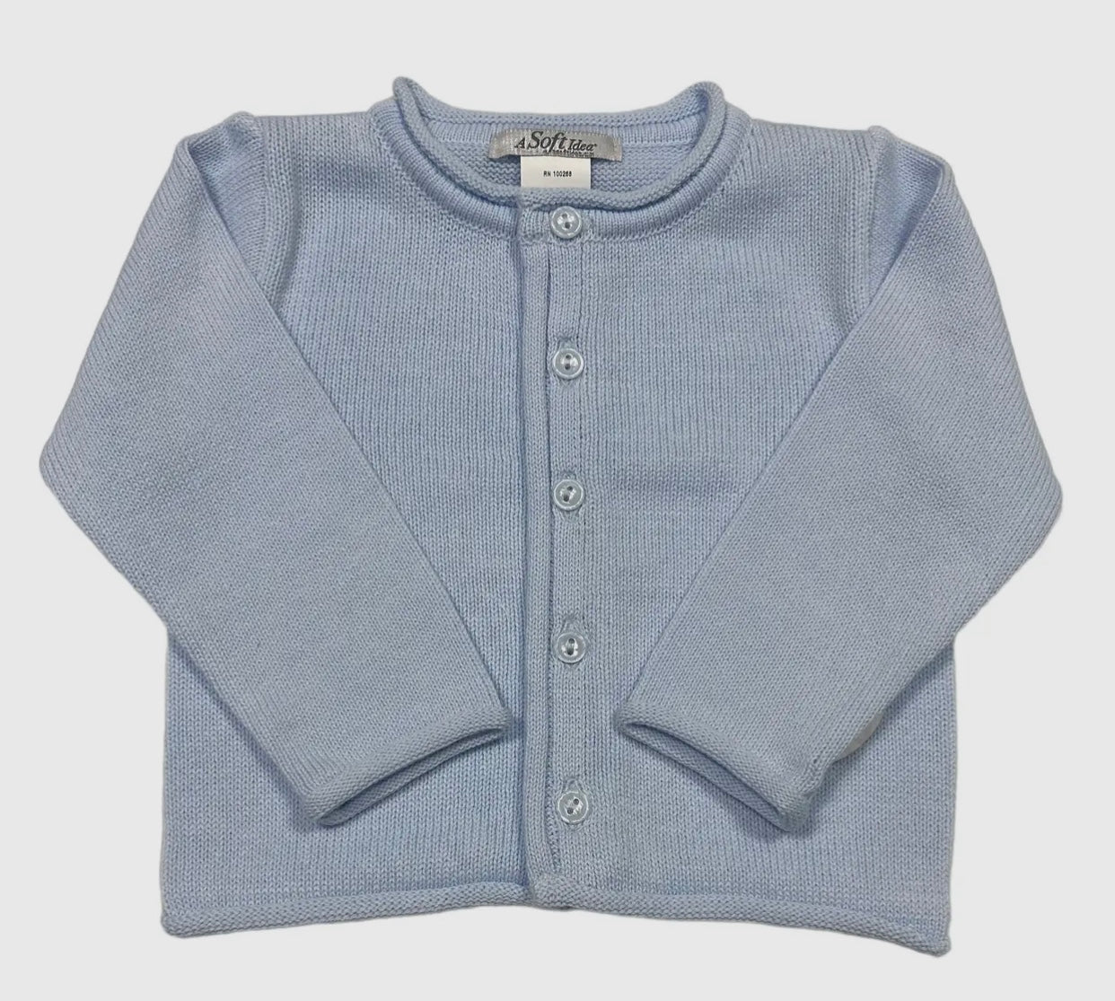 A Soft Idea Rolled Neck Cardigan- Blue