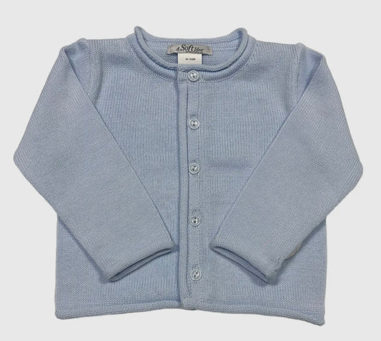 A Soft Idea Rolled Neck Cardigan- Blue