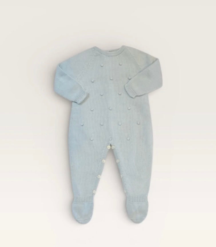 Mi Lucero Raised Dot Footed Romper- Blue