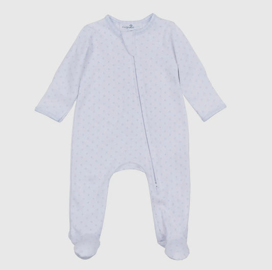 Magnolia Baby Gingham Dot Zipper Footie-Blue