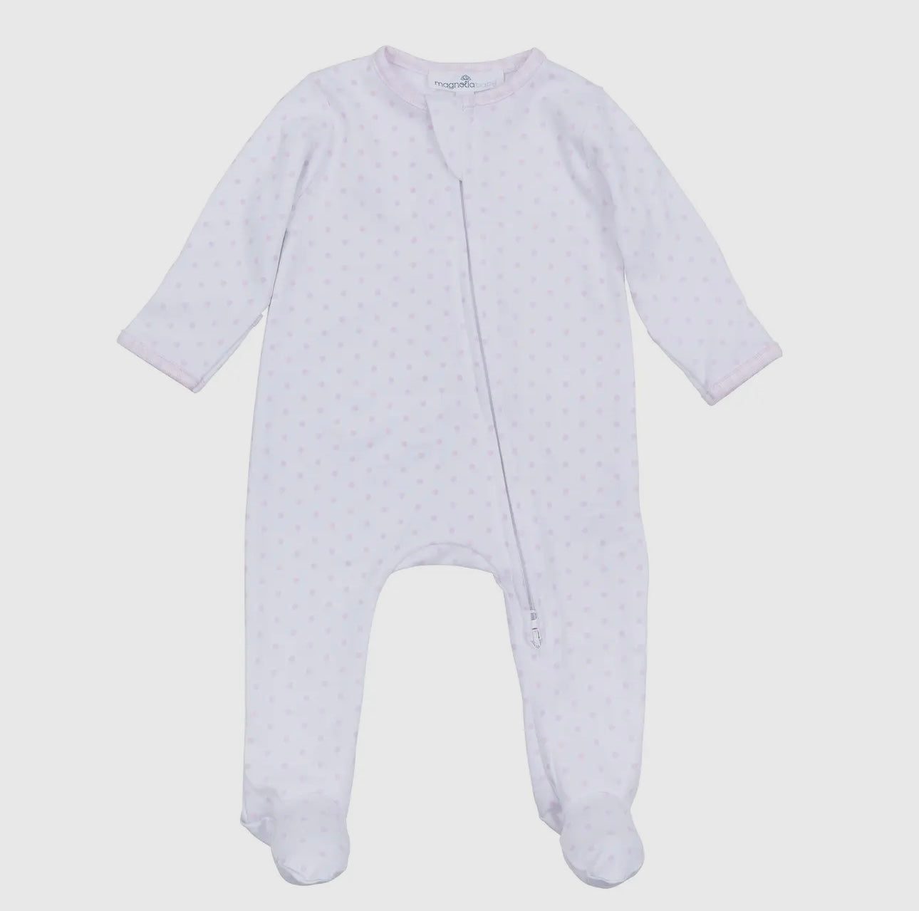 Magnolia Baby Gingham Dot Zipper Footie- Pink