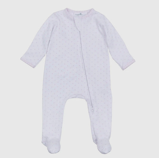 Magnolia Baby Gingham Dot Zipper Footie- Pink