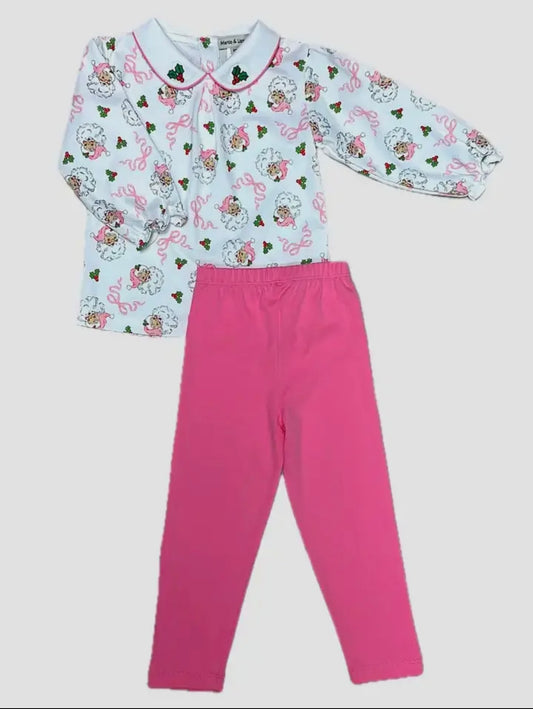 Marco and Lizzy Pima Santa Legging Set- Pink