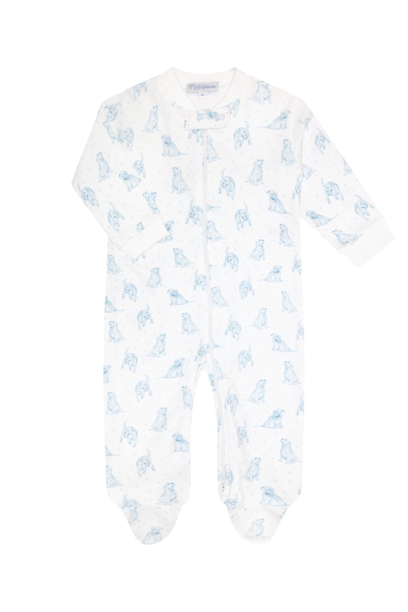 Nella Pima Blue Puppy Love Print Footie
