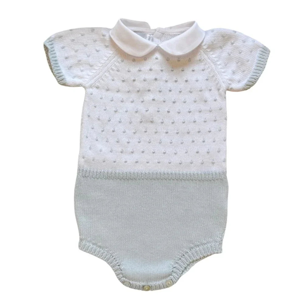 Mi Lucero Short Sleeve Collar Dot Bubble- Blue