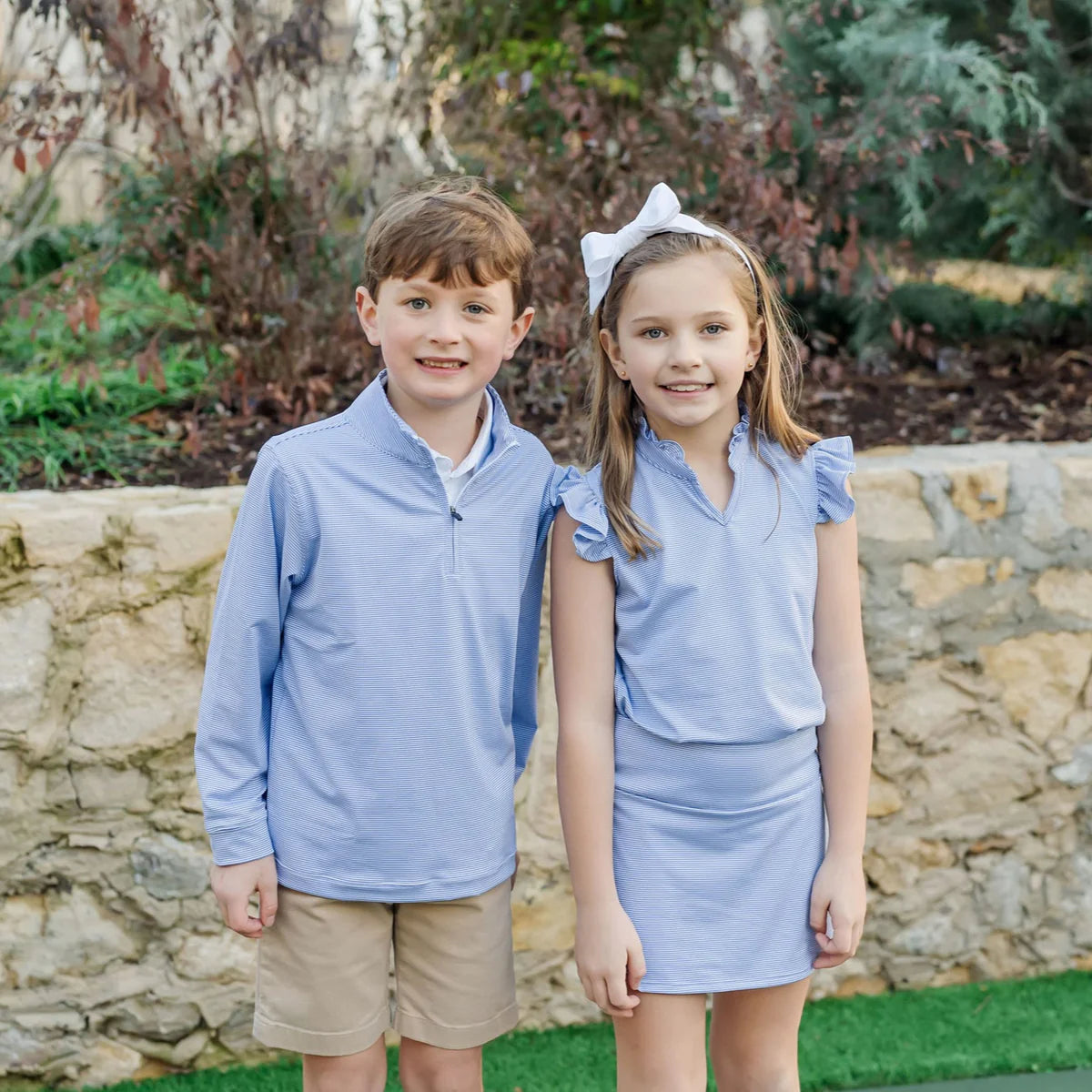 Lila and Hayes Sam Performance Pullover- Blue Stripes