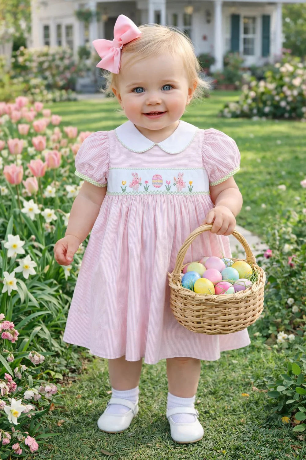 Marco and Lizzy Easter Bunnies Smocked Easter Dress