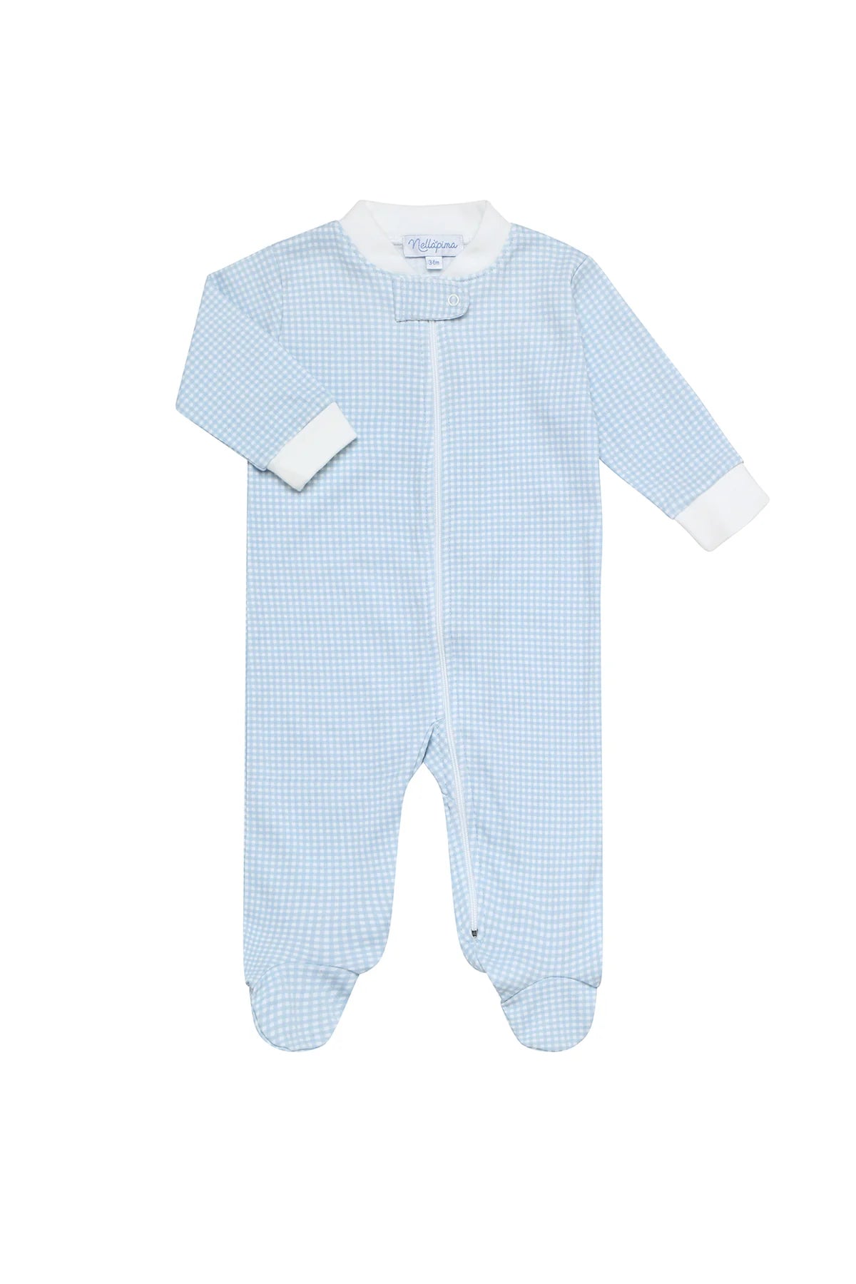 Nella Pima Gingham Footie- Blue