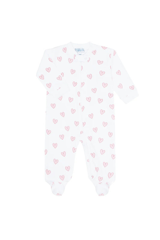 Nella Pima Pink Heart Print Footie