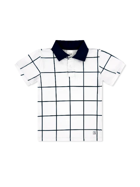 SET Parker Polo- White/Navy Windowpane