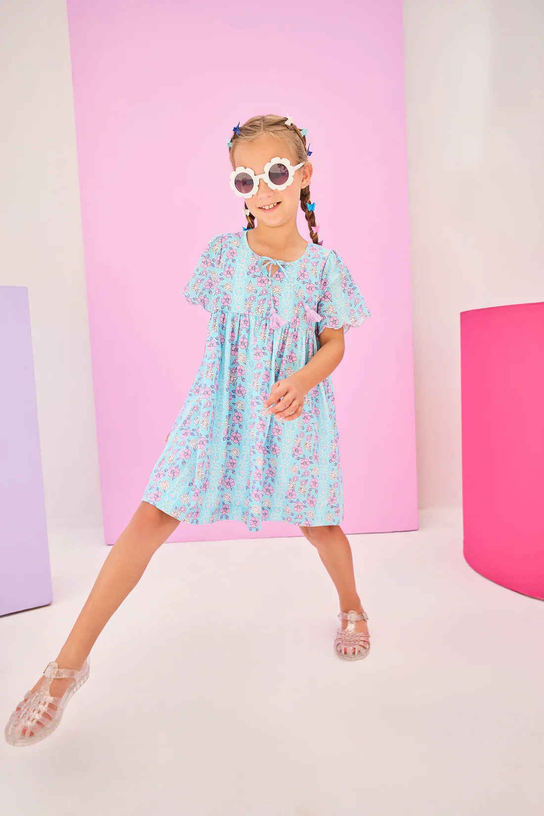 BISBY Riviera Dress- Marguerite Floral Aqua