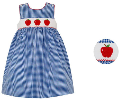 Anavini Royal Blue Gingham Dress with Apple Smocking