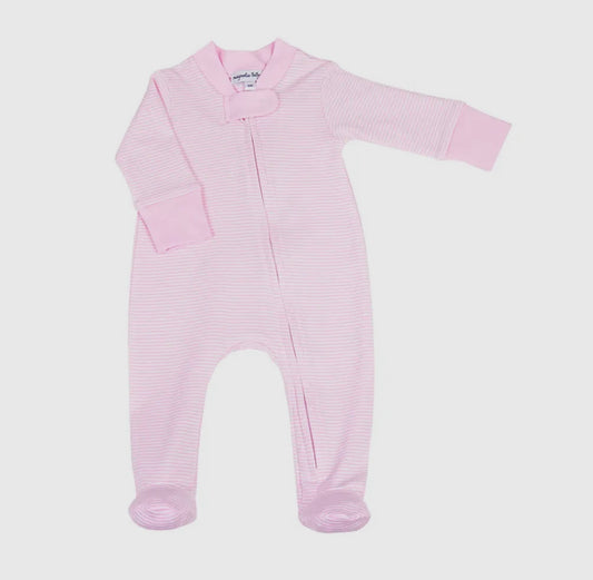 Magnolia Baby Mini Stripes Zipper Footie- Pink