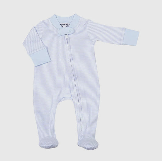 Magnolia Baby Mini Stripes Zipper Footie-Blue