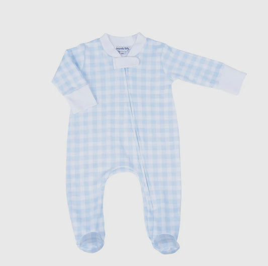 Magnolia Baby Checks Zipper Footie-Blue