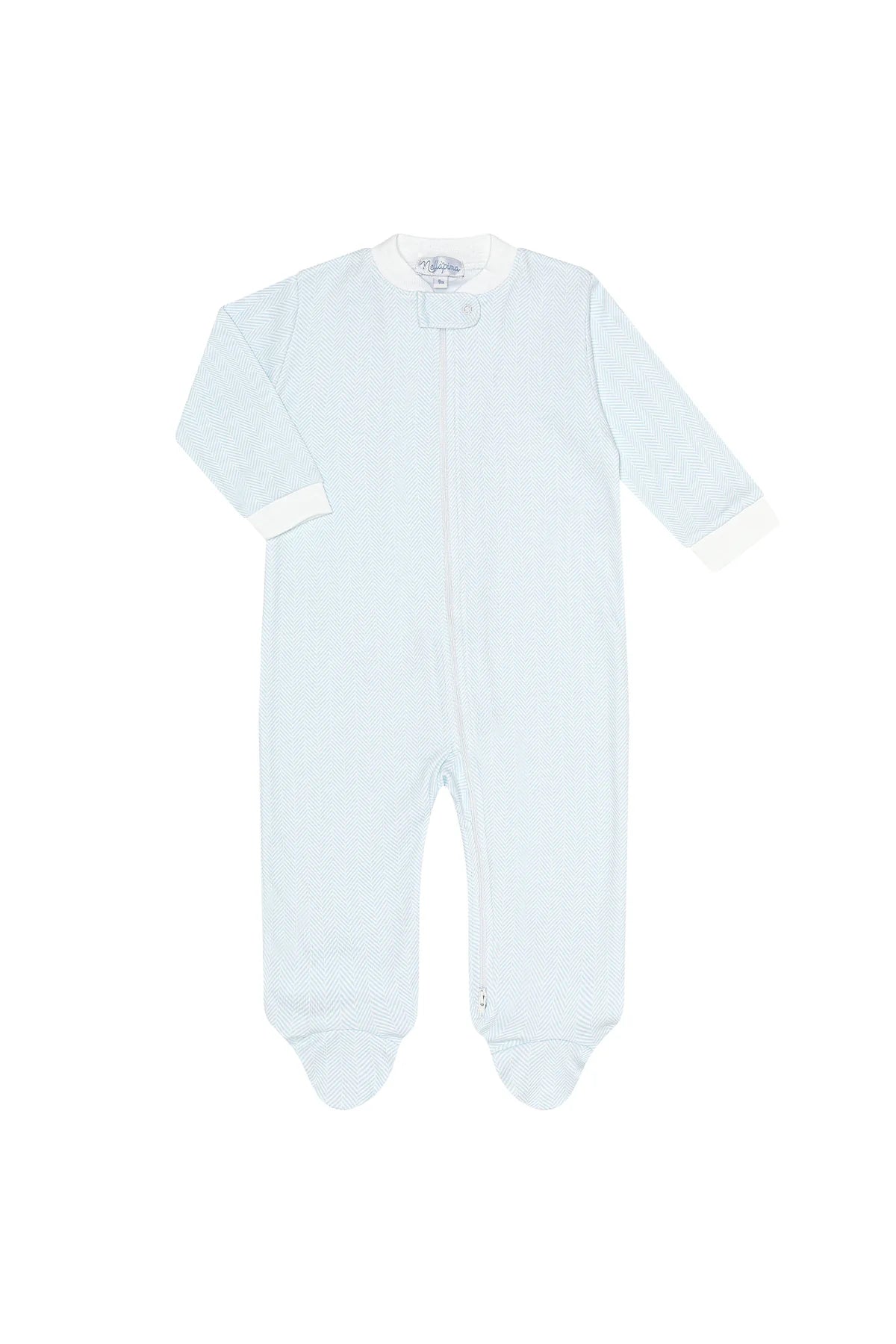 Nella Pima Footie- Blue Herringbone