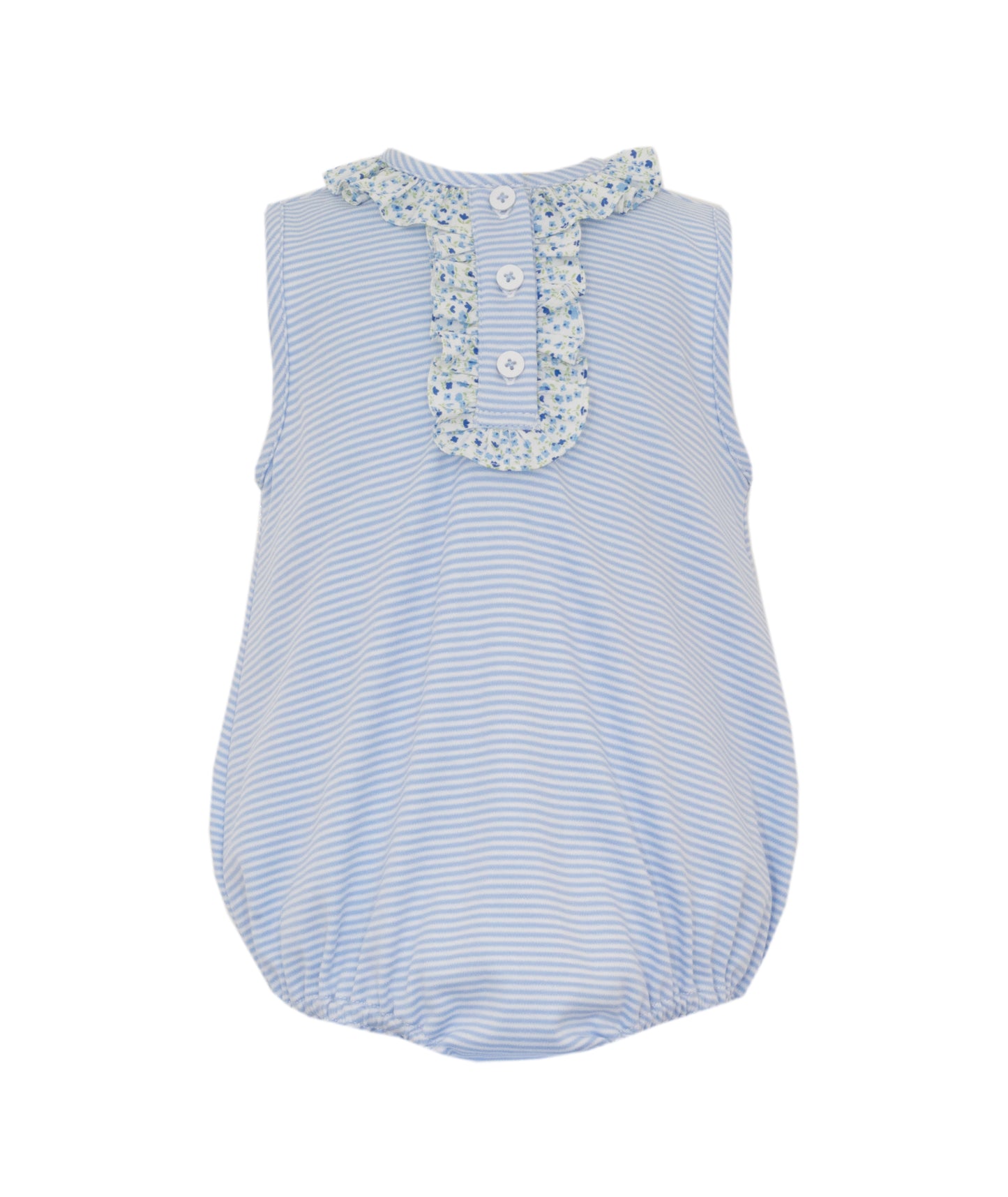 Petit Bebe Stripe Bubble with floral ruffle trim