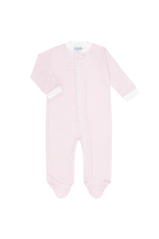 Nella Pima Footie- Pink Herringbone