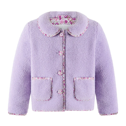Rachel Riley Purple Shearling Floral Trim Jacket