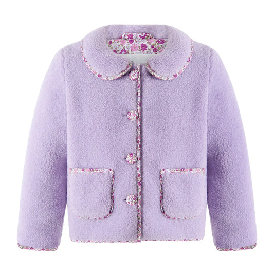 Rachel Riley Purple Shearling Floral Trim Jacket