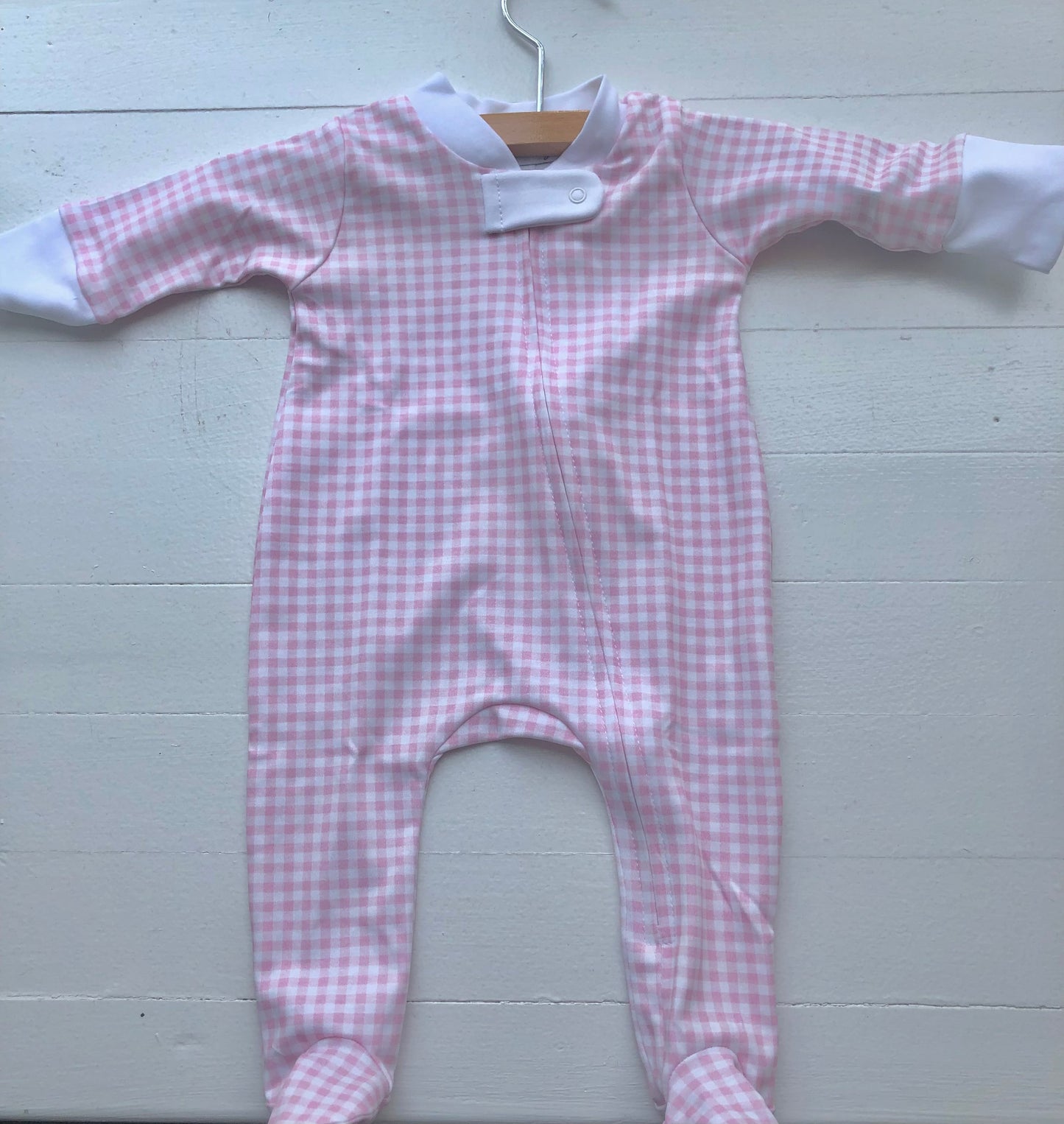 Magnolia Baby Pink Gingham Check zip footie