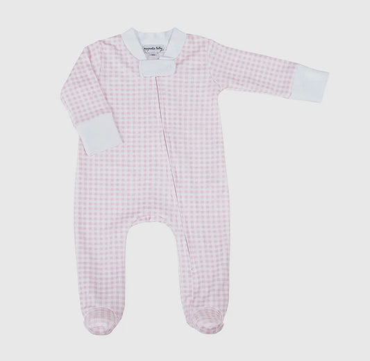 Magnolia Baby Pink Gingham Check Zip Footie