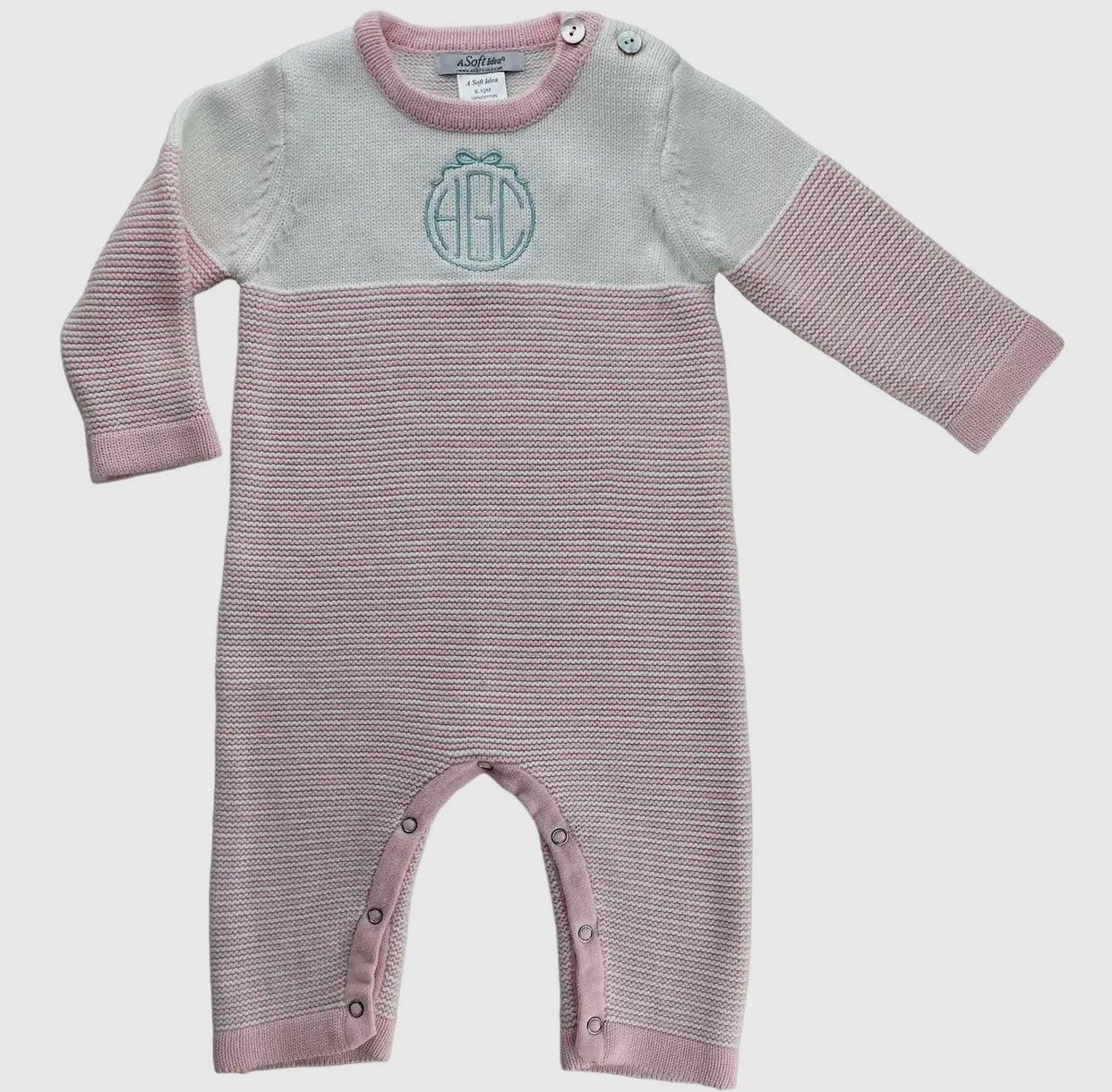 A Soft Idea Seedstitch Striped Onesie- Pink