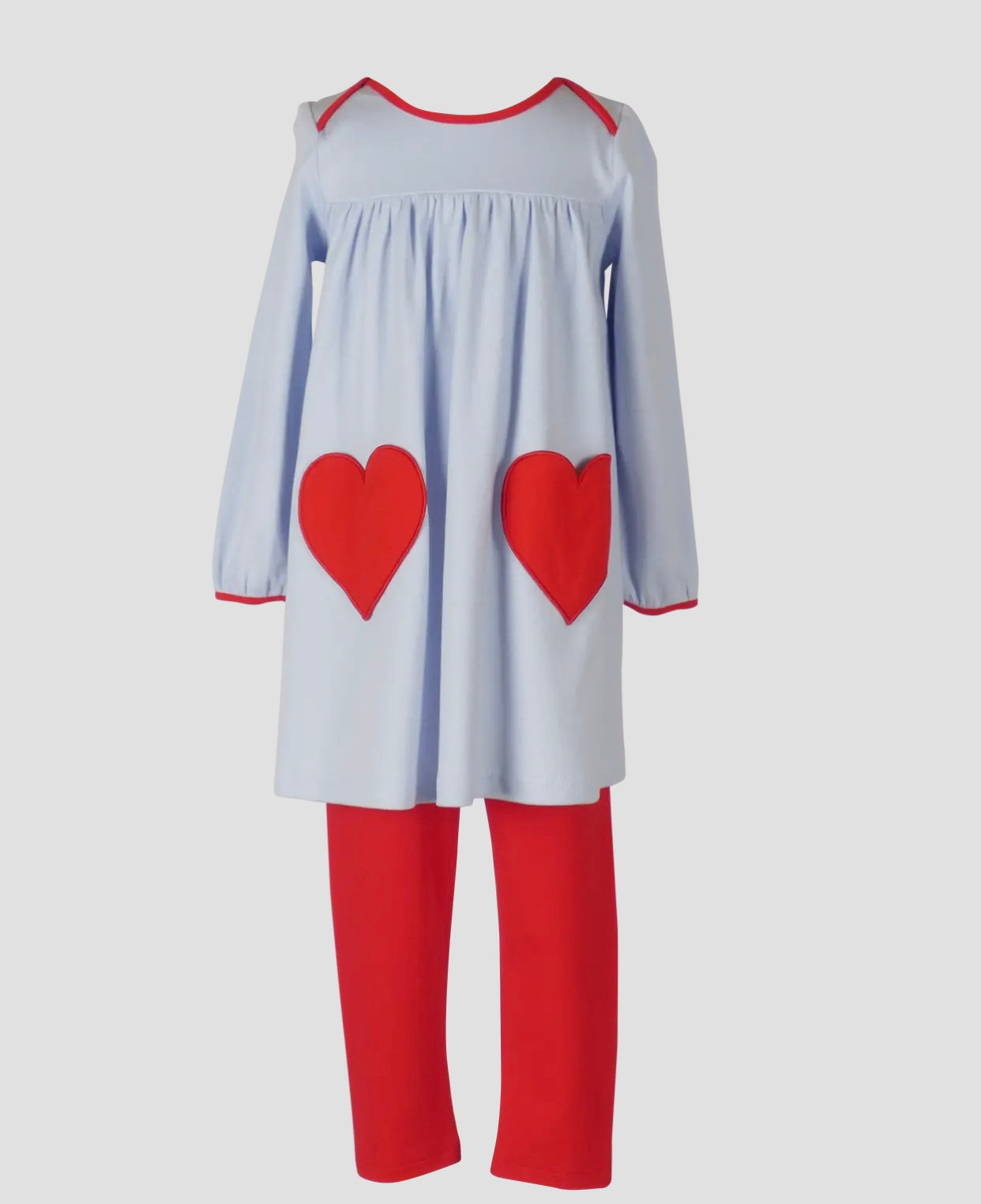 The Yellow Lamb Tabby Tunic- Light Blue with Hearts  of
