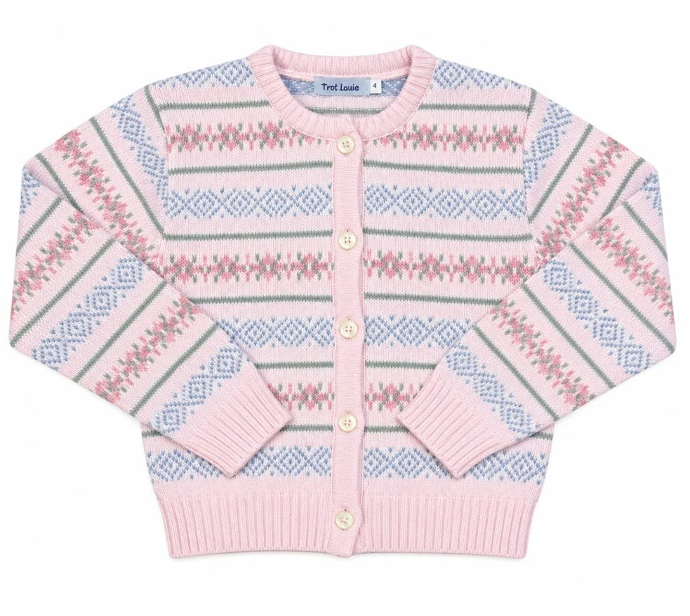 Mi Lucero Pink Fair Isle Cardigan