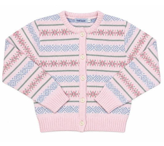 Mi Lucero Pink Fair Isle Cardigan