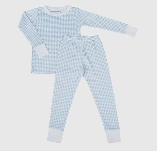 Magnolia Baby Mini Checks Long Pajamas - Blue