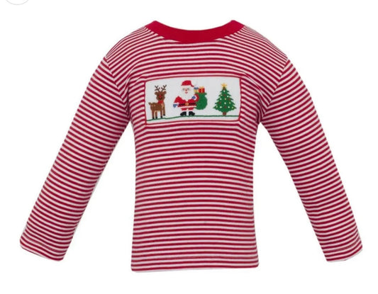 Anavini Santa Smocked Boys Long Sleeve Tee