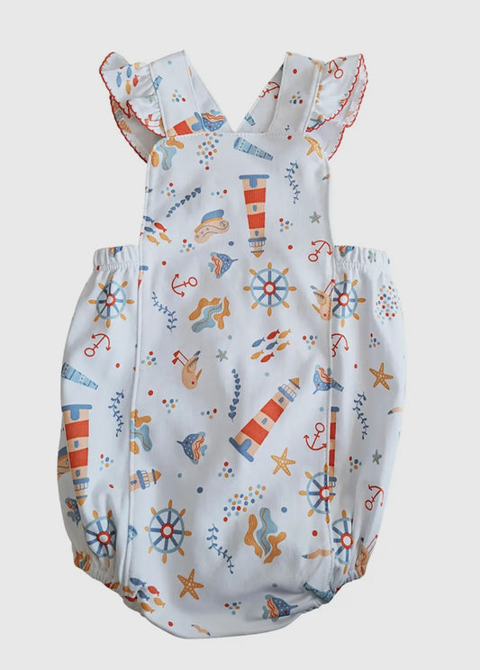 Marco and Lizzy Seaside Print Baby Girl Sunsuit