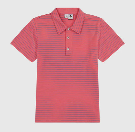 Busy Bees Polo- Red/Navy Mini Stripe