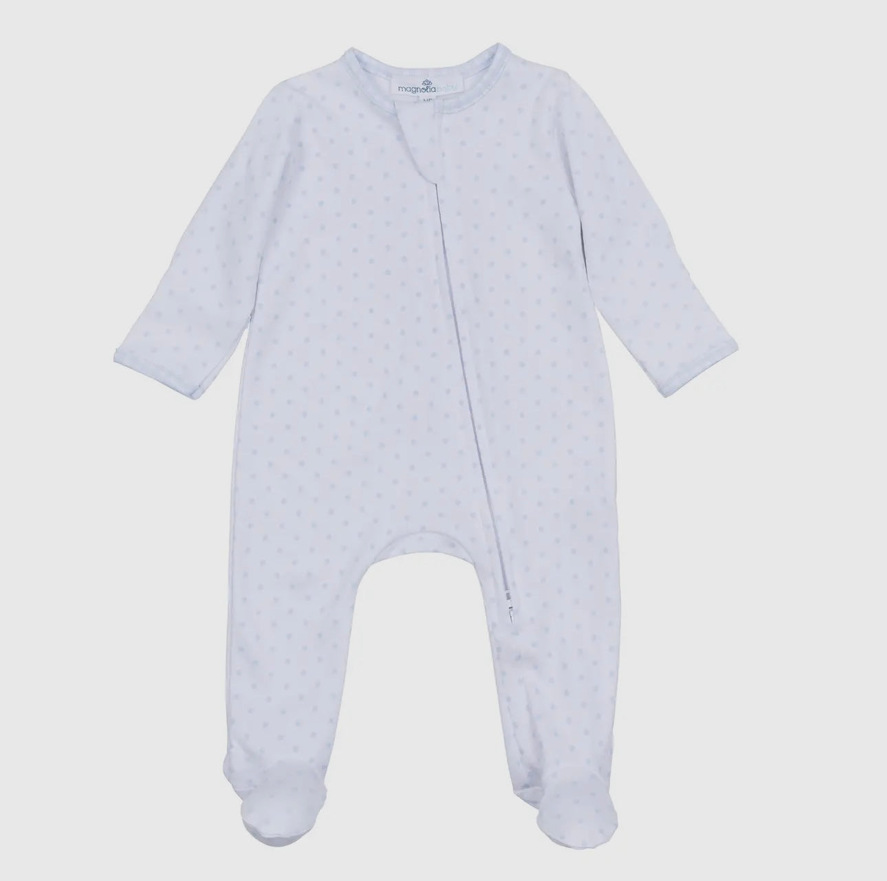 Magnolia Baby Gingham Dot Zipper Footie-Blue
