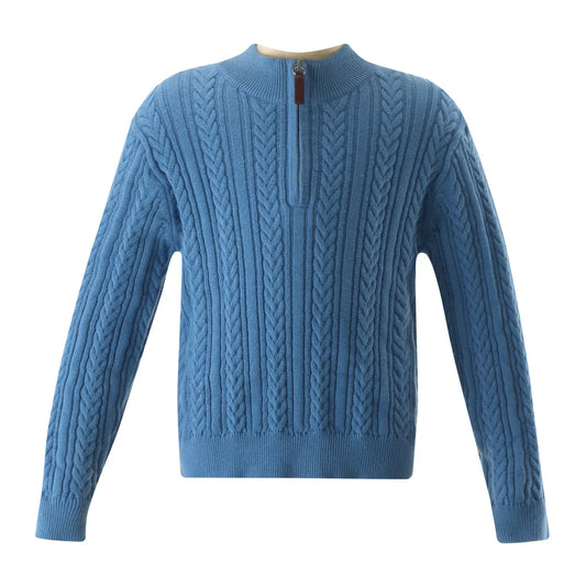 Rachel Riley Half Zip Cable Knit Sweater- Blue
