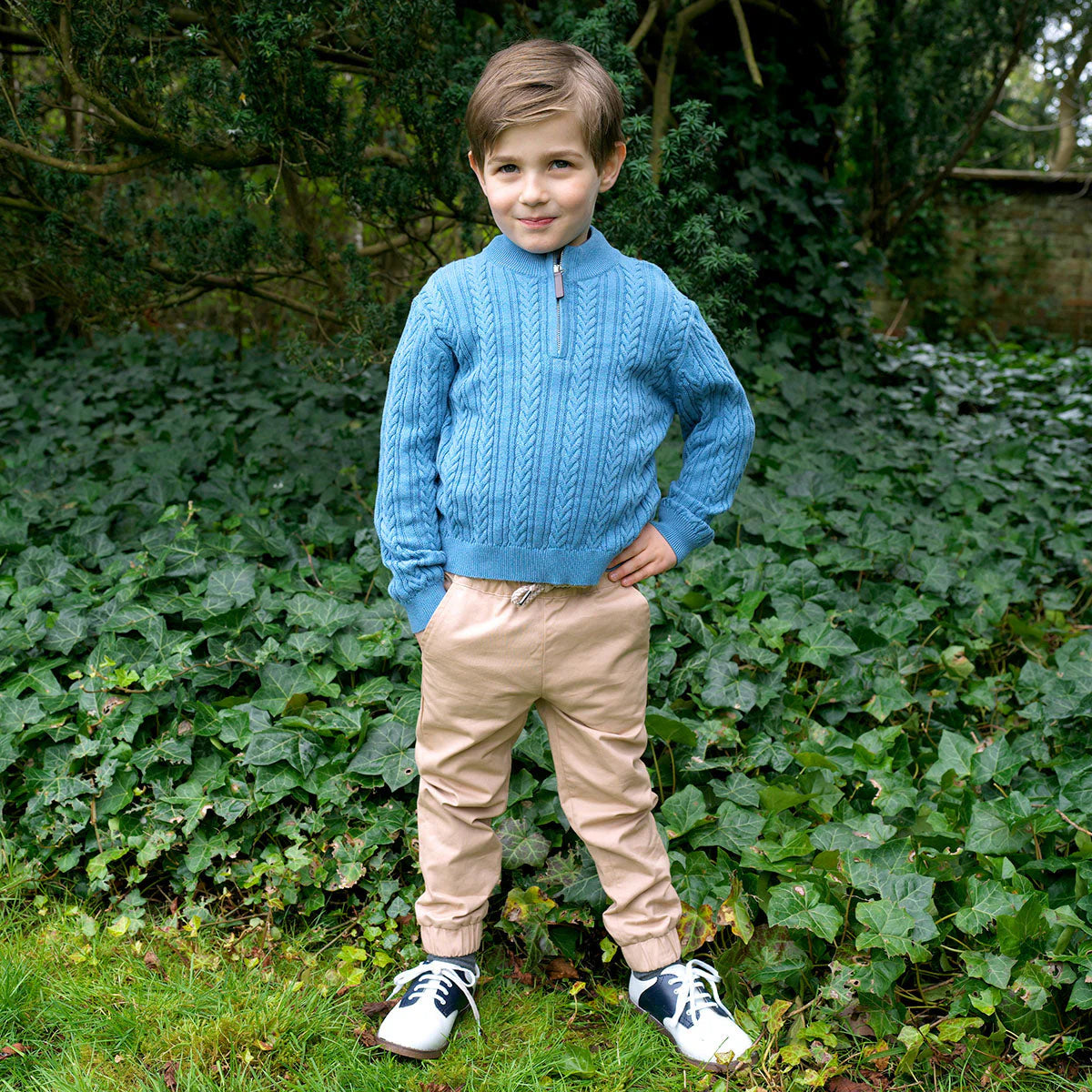 Rachel Riley Half Zip Cable Knit Sweater- Blue
