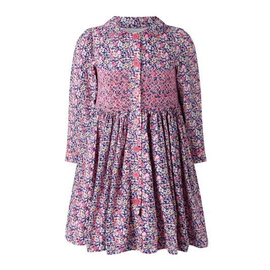 Rachel Riley Floral Smocked Button Front Dress
