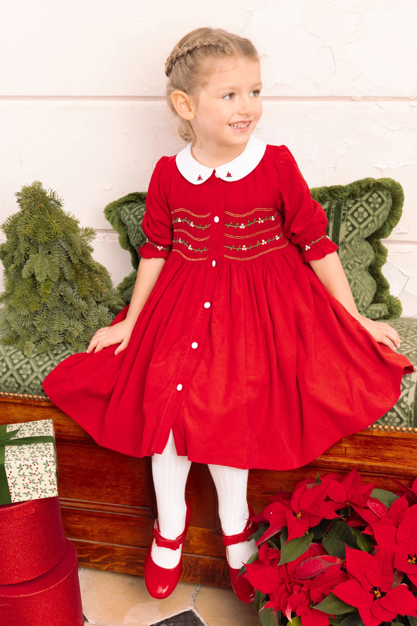 Antoinette Paris Olympe Red Holiday Smocked Dress