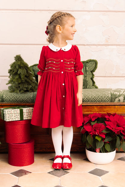Antoinette Paris Olympe Red Holiday Smocked Dress