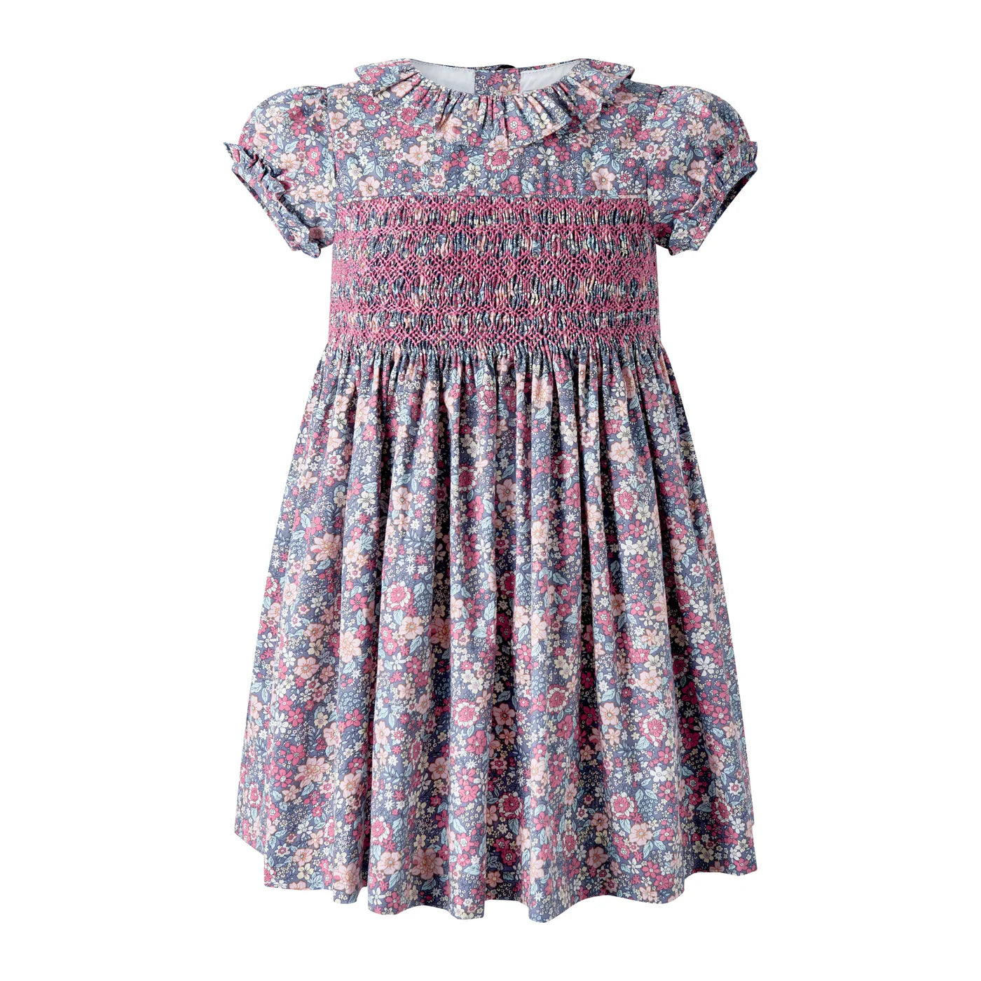 Rachel Riley Grey Smocked Floral Dress