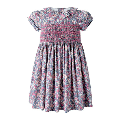 Rachel Riley Grey Smocked Floral Dress