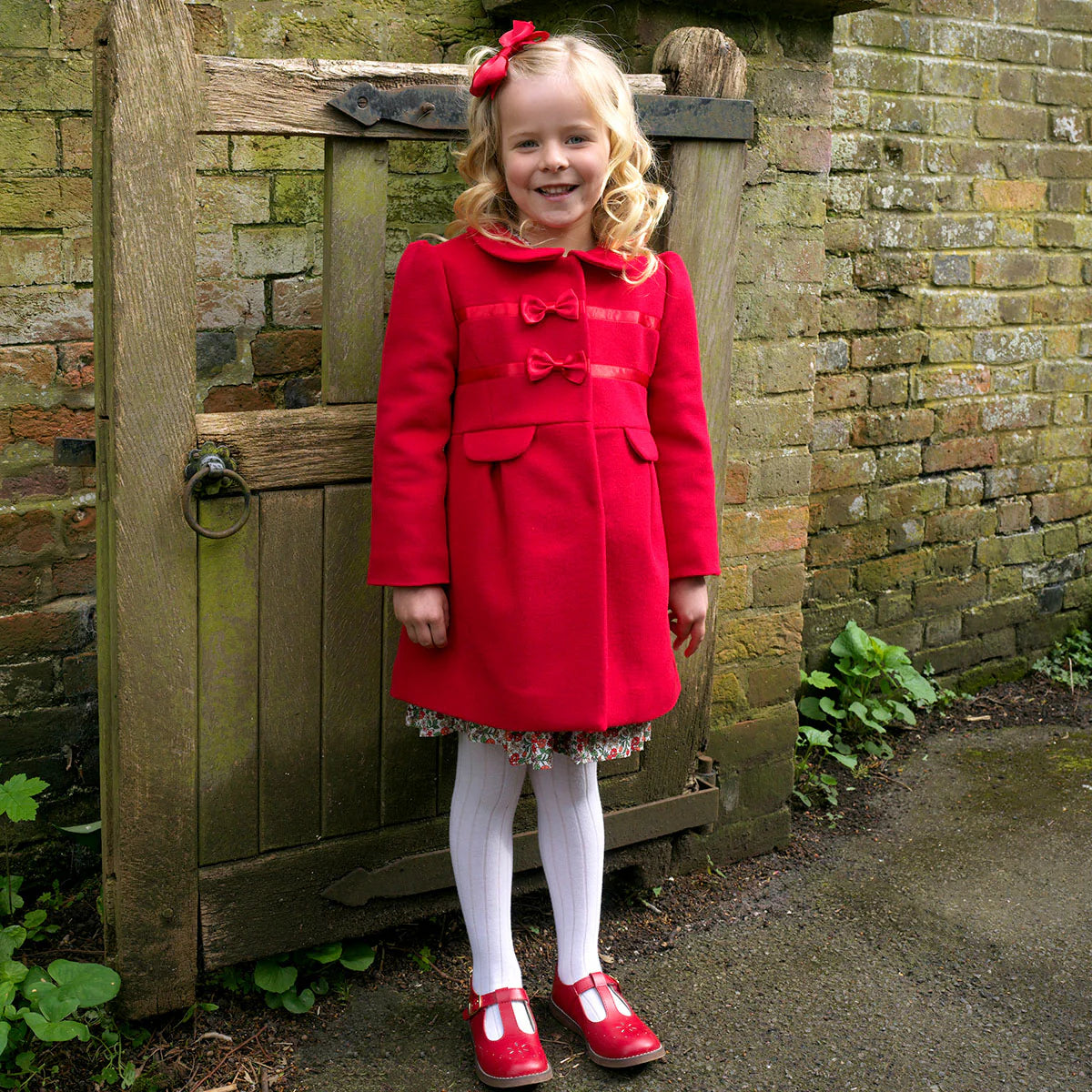 Rachel Riley Red Bow Trim Coat