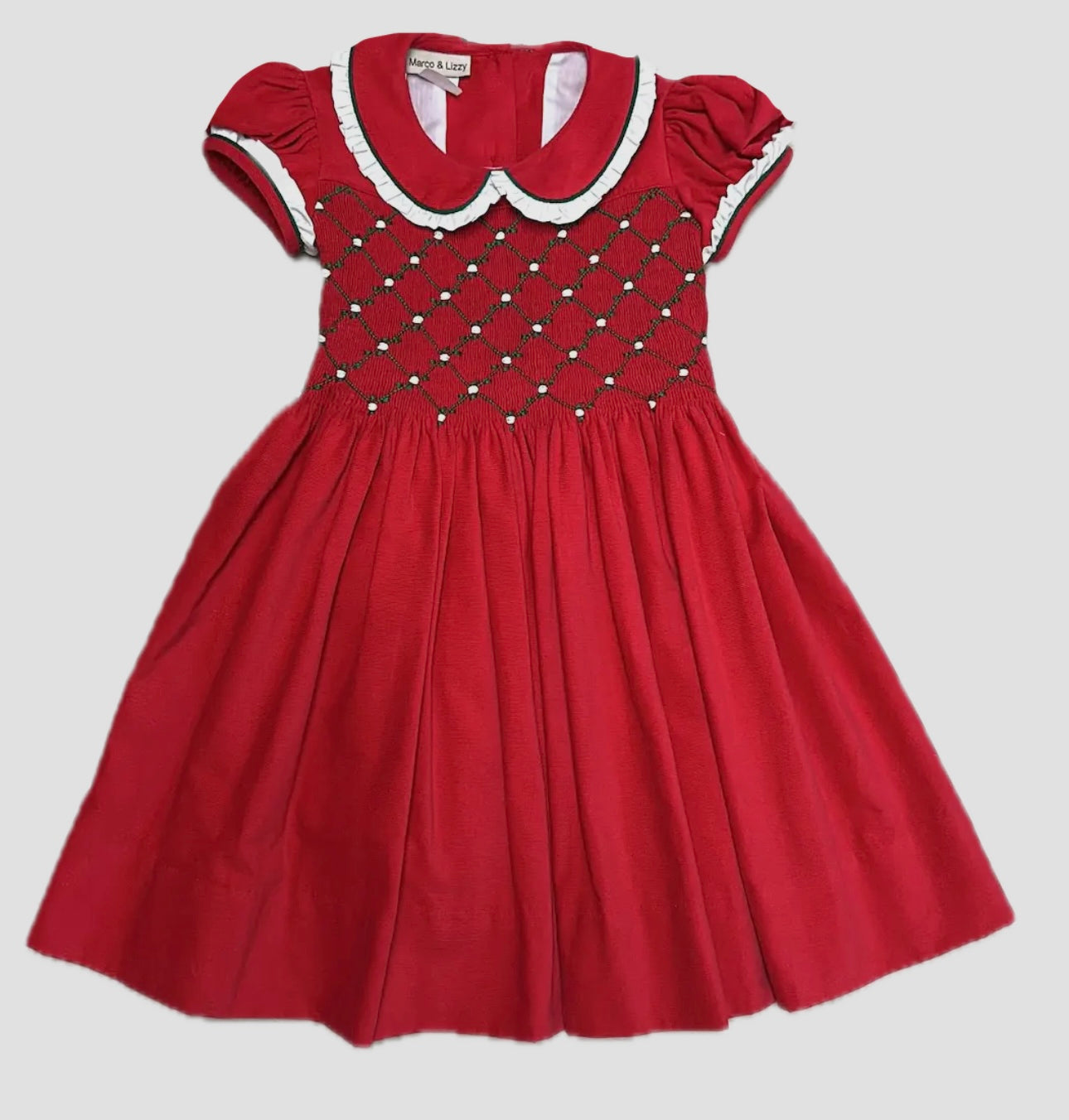 Marco and Lizzy Red Corduroy Smocked Christmas Dress
