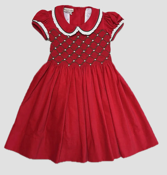 Marco and Lizzy Red Corduroy Smocked Christmas Dress