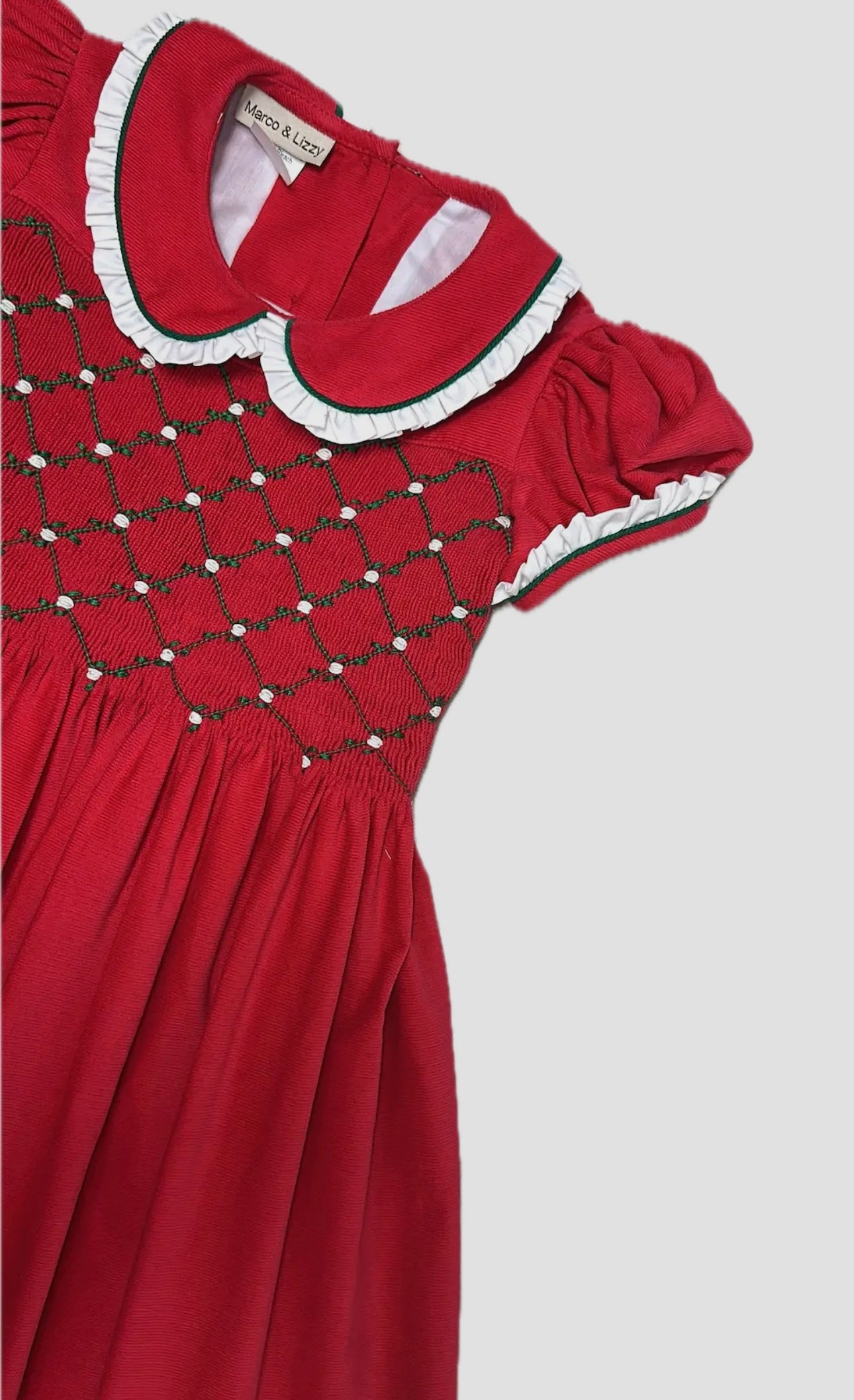Marco and Lizzy Red Corduroy Smocked Christmas Dress