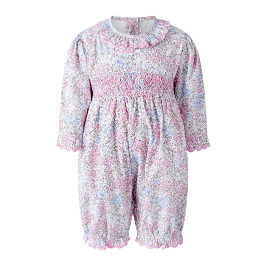 Rachel Riley Pink Smocked Scallop Babysuit