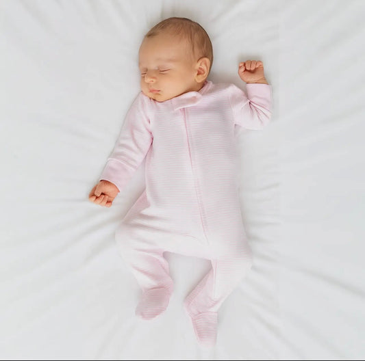 Magnolia Baby Mini Stripes Zipper Footie- Pink