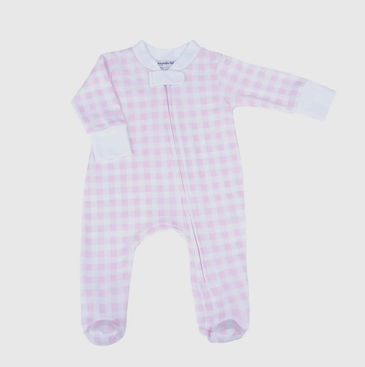 Magnolia Baby Pink Gingham Check Zip Footie